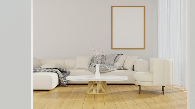 Rendering 3d divano in tessuto bianco a forma di l in stile minimal living r