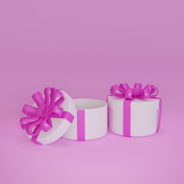 3D rendering white gift box on pink background