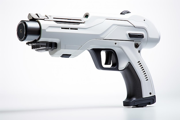 3d rendering of a white gun on a white background with shadow