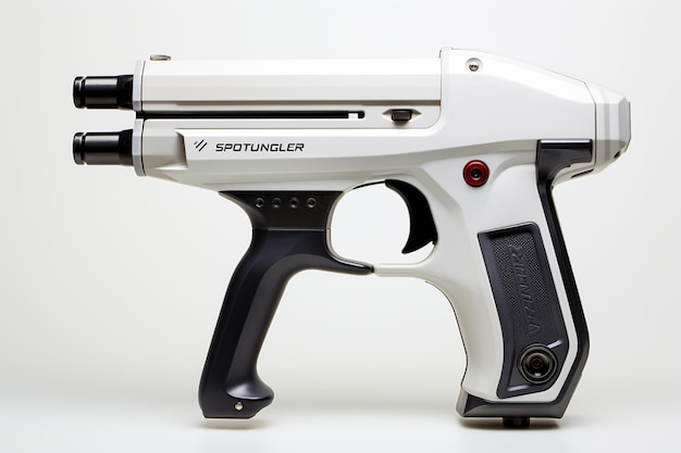 3d rendering of a white gun on a white background with shadow