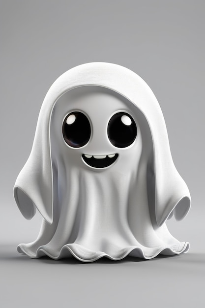 Photo 3d rendering of a white halloween ghost isolated on a gray background