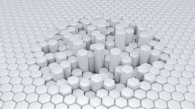 3d rendering white hexagon background