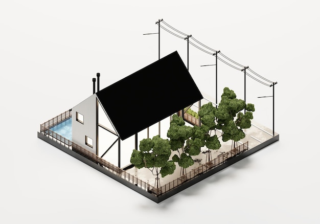 3D Rendering White House In Isometric View Exterior Background