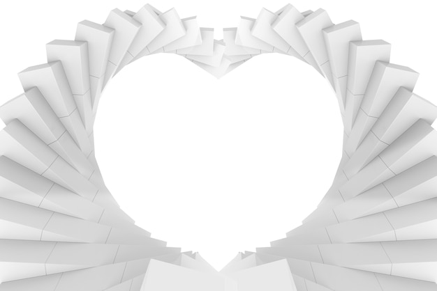 3d rendering. White illusion twirl swirl art in Heart shape wall background.