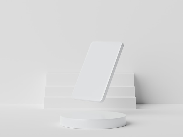 Photo 3d rendering of white marble displays podium scene for mock up and products presentation with minimal background.