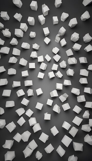 Photo 3d rendering of white paper cubes on a dark background with shadows