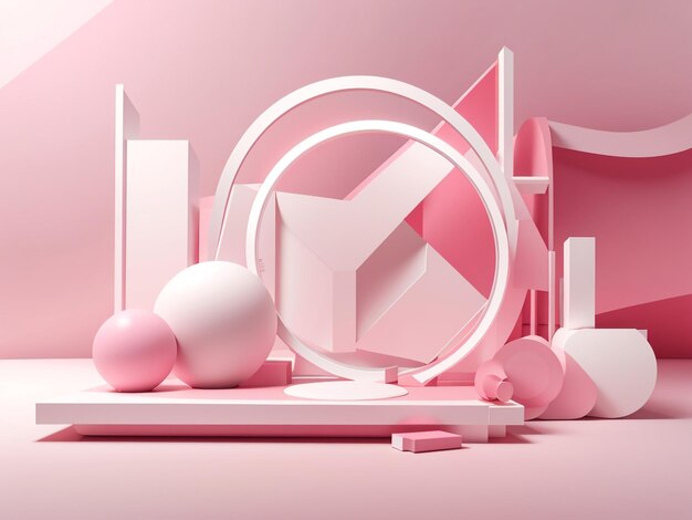 3d rendering white and pink scene with blank frame user interface design