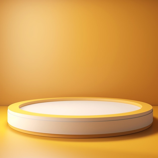 3d rendering white podium round geometry with grey on the yellow background for product display