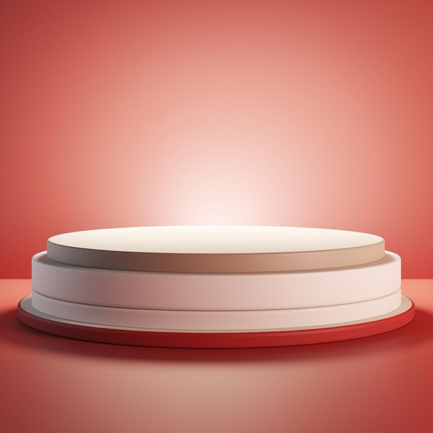 Photo 3d rendering of a white podium with red lights around it on a red background