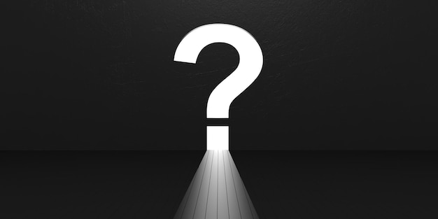 3d rendering white question mark in black background