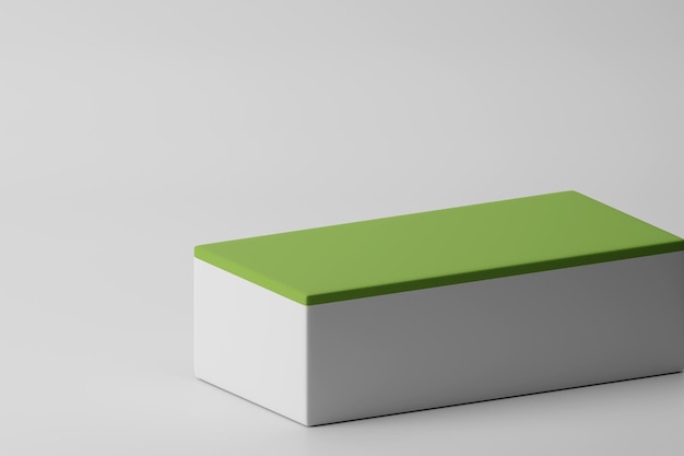 3D rendering white rectangular shaped product display podium with green layered surface