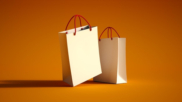 Rendering 3d di una shopping bag bianca su sfondo arancione