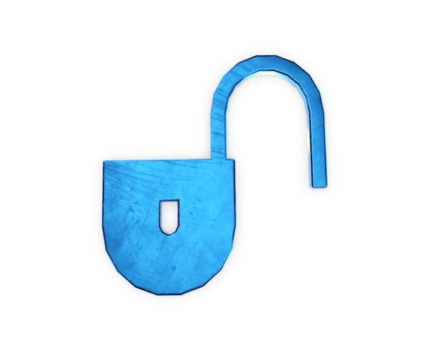 3D rendering of a white square icon button Blue closed padlock isolated on white