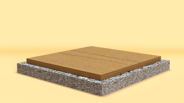 3d rendering of white square with wood on top podium