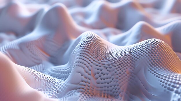 Photo 3d rendering of a white wavy surface with a lot of small holes on it