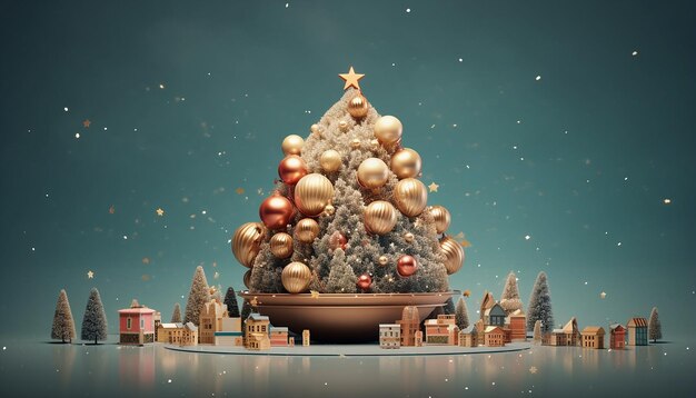 メリークリスマスと新年のコンセプトの3Dレンダリング