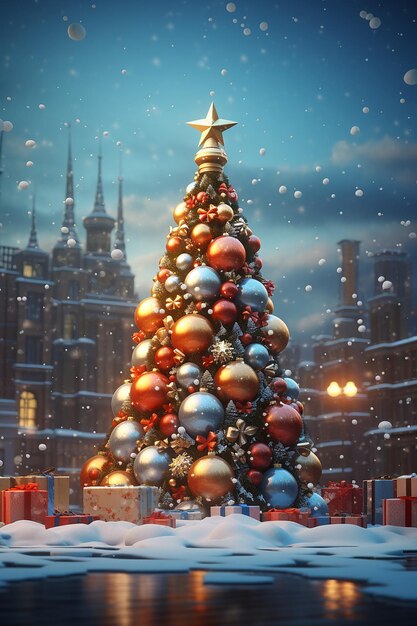 3d rendering with merry christmas and new year concept