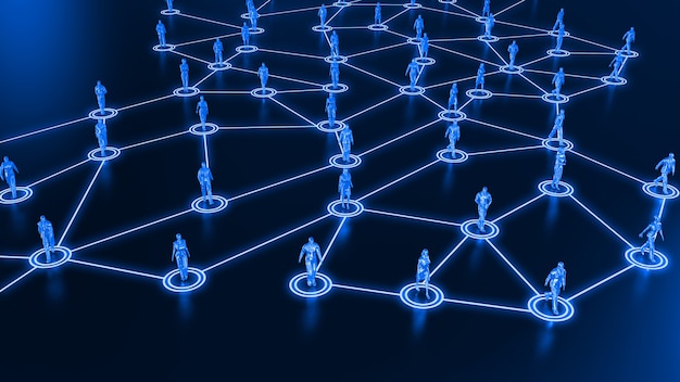 3d rendering with social communication and network concept with 3d models of people