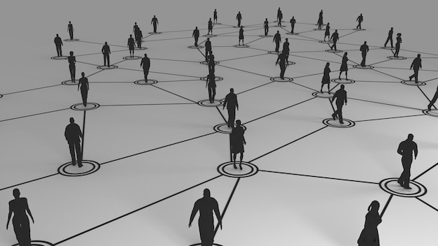 3d rendering with social communication and network concept with 3d models of people