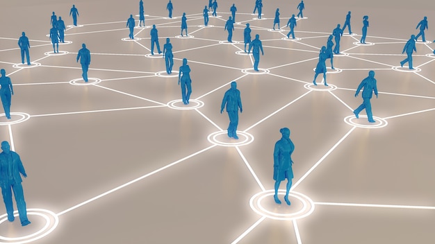 3d rendering with social communication and network concept with 3d models of people