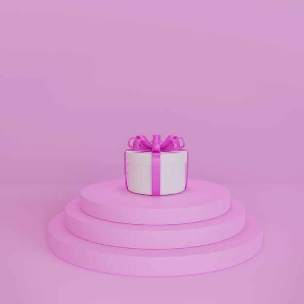 3D-rendering witte geschenkdoos op roze draaitafel