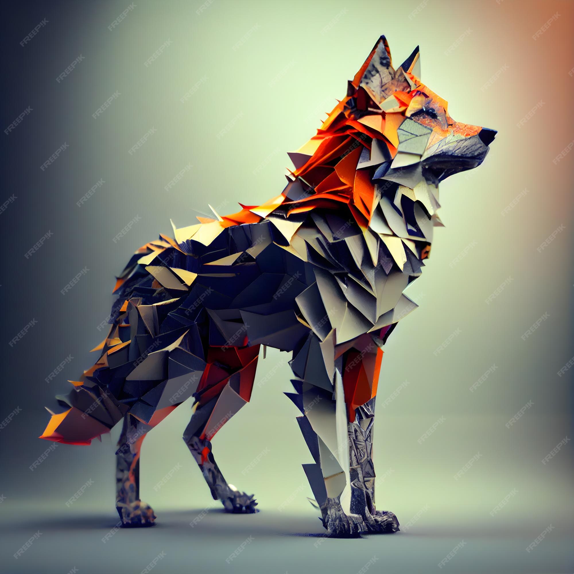 Premium AI Image | 3d rendering of a wolf made of polygonal origami