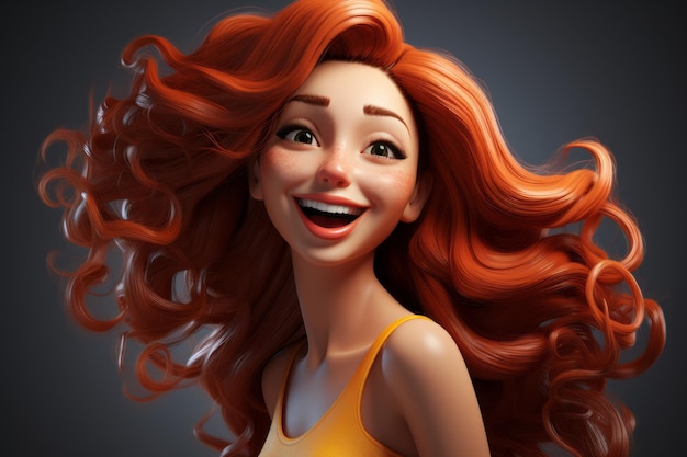 3d rendering of a woman with long red hair