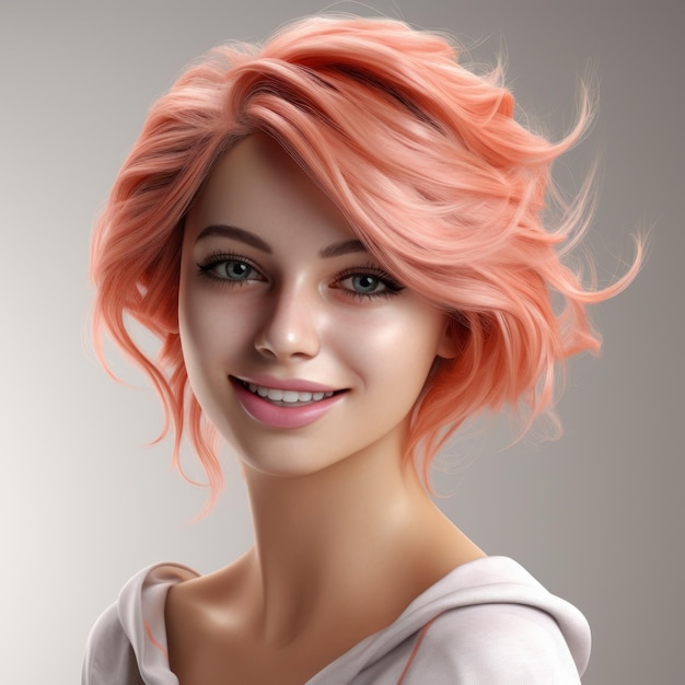 3D-рендеринг женщины с розовыми волосами