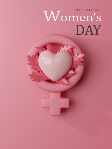 3d 렌더링 여성의 날 디자인 꽃 배경으로 여성의 날 인사말 텍스트