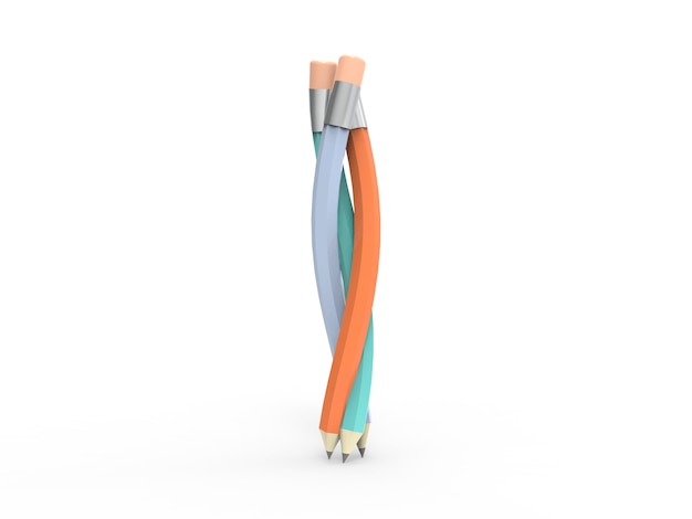 핑크 고무와 금속 팁 트위스트 모양에 나무 연필의 3d 렌더링. 영감 연필을 풉니 다. 흑연 연필