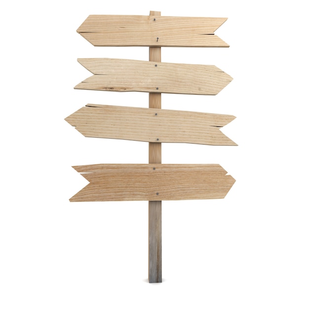 3D rendering of a wooden directional sign