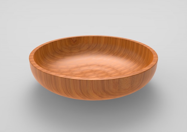 3D rendering of a wooden empty bowl