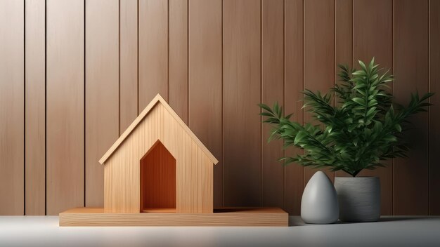 3D rendering of a wooden house exterior model with porch