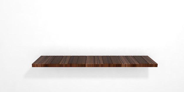 3d rendering wooden shelf on white wall