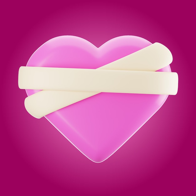 Photo 3d rendering wounded heart icon valentine day icon concept