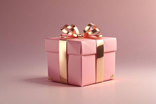 3d rendering of wrapped pink gold gift box on background concept of holiday and birthday present