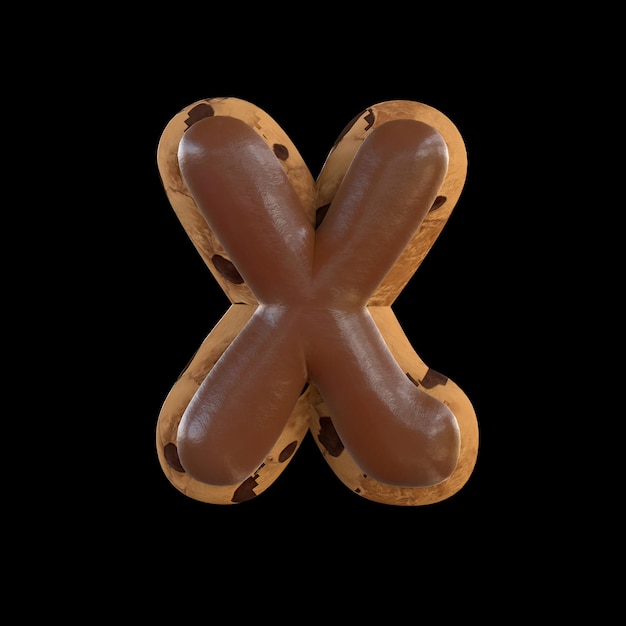 3d rendering of the X letter recreating a cookie with chocolate on top