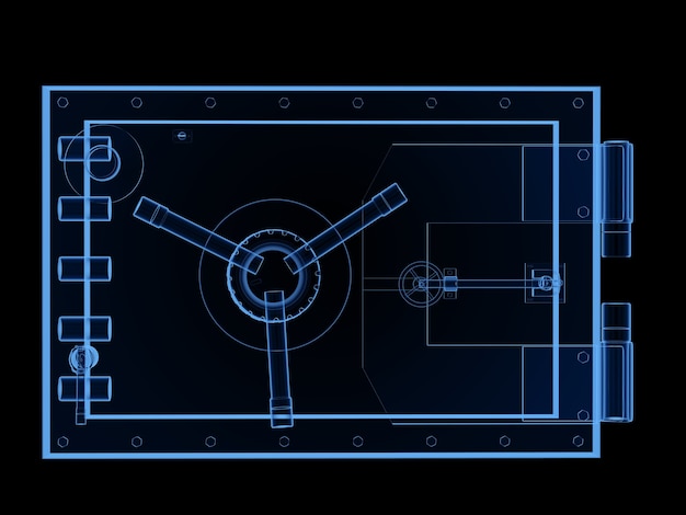 Foto 3d-rendering x-ray bankkluis of bankkluis geïsoleerd