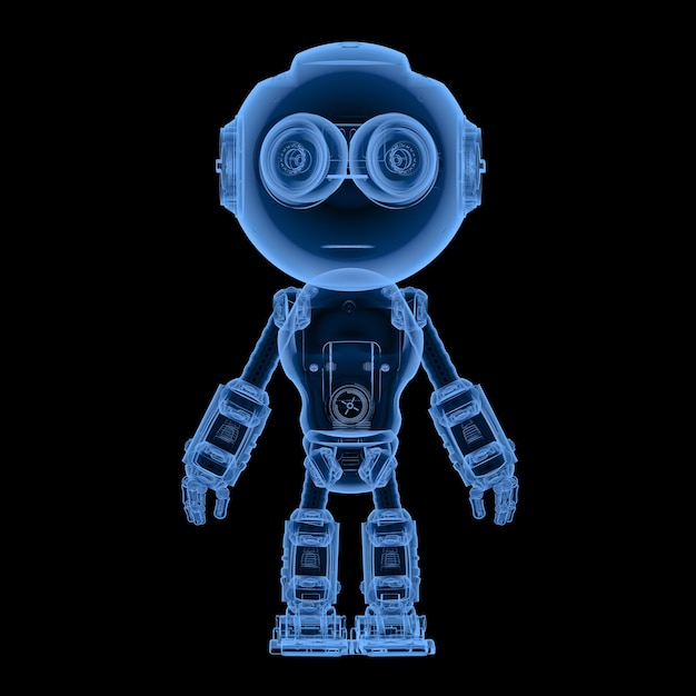 3d rendering x-ray cute artificial intelligence robot with cartoon character