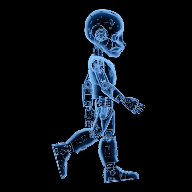 3d-рендеринг рентгеновского симпатичного робота или робота с искусственным интеллектом с прогулкой персонажа из мультфильма