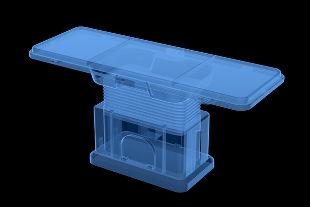 블랙에 고립 된 3d 렌더링 엑스레이 거니 또는 수술 침대
