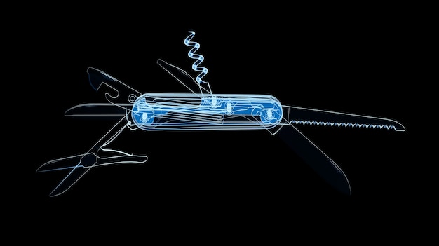 3d-рендеринг рентгеновских карманных ножей, изолированных на черном