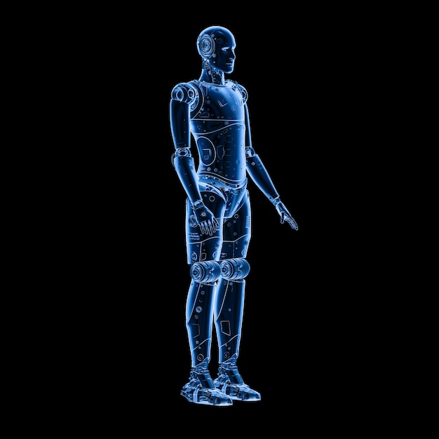 3d rendering x-ray robot full body on black background