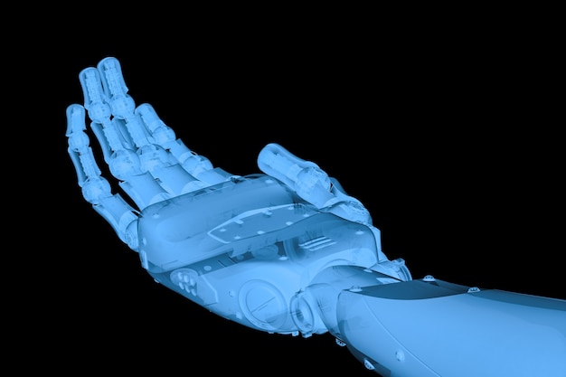 3D-rendering x ray robot hand met handpalm open geïsoleerd op zwart