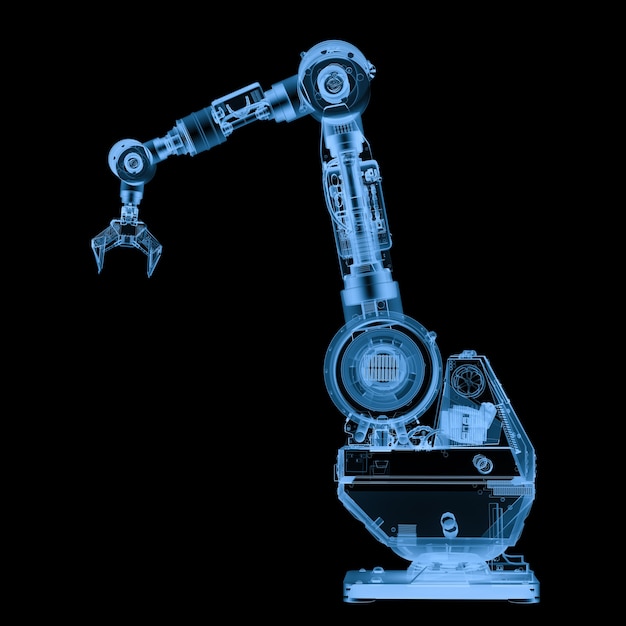 3D-rendering x ray robotarm geïsoleerd op zwart