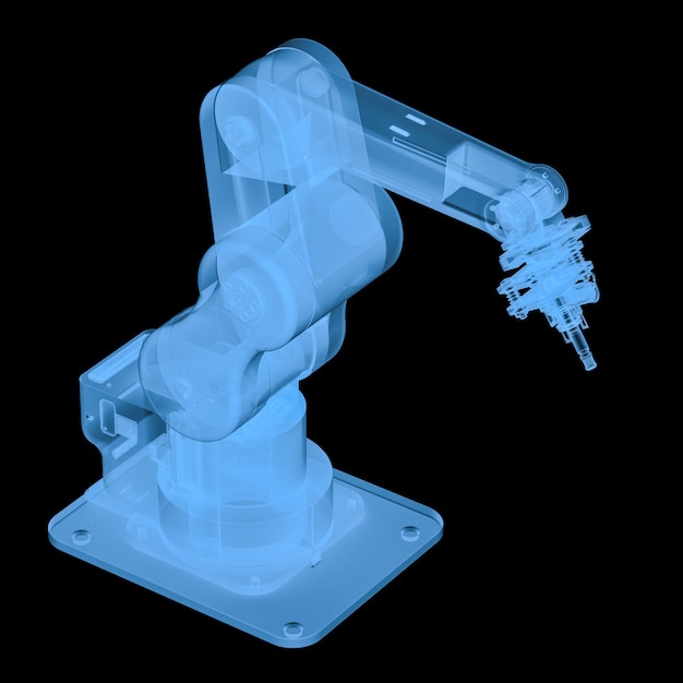 3D-rendering x ray robotarm geïsoleerd op zwart