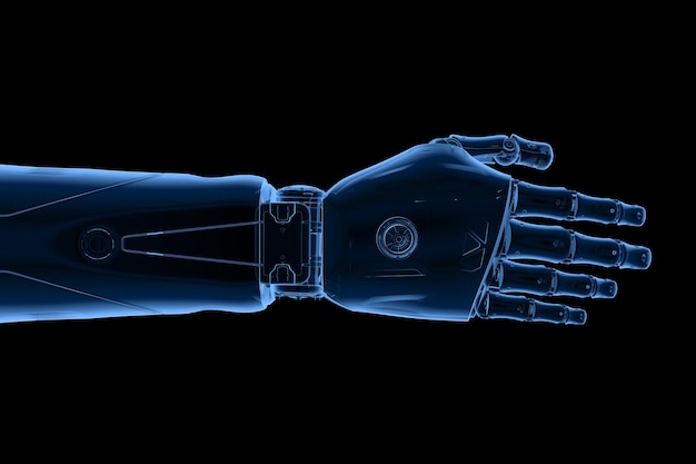 3d rendering x-ray robotic hand isolated on black