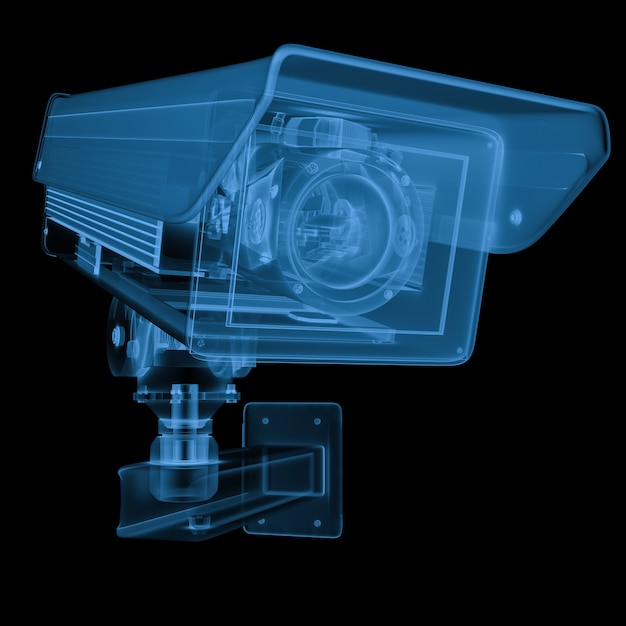 Photo 3d rendering x ray security camera or cctv camera isolated on black