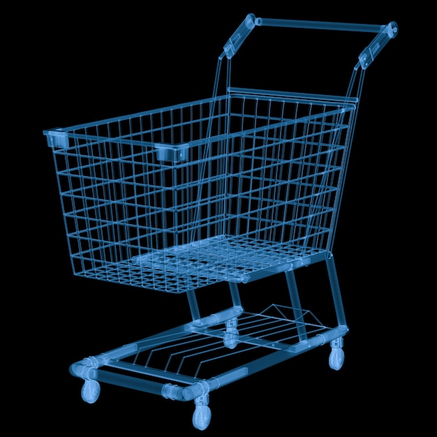 3d rendering x ray shopping cart isolated on black