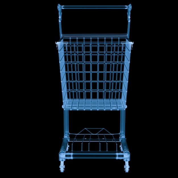 3d rendering x ray shopping cart isolated on black